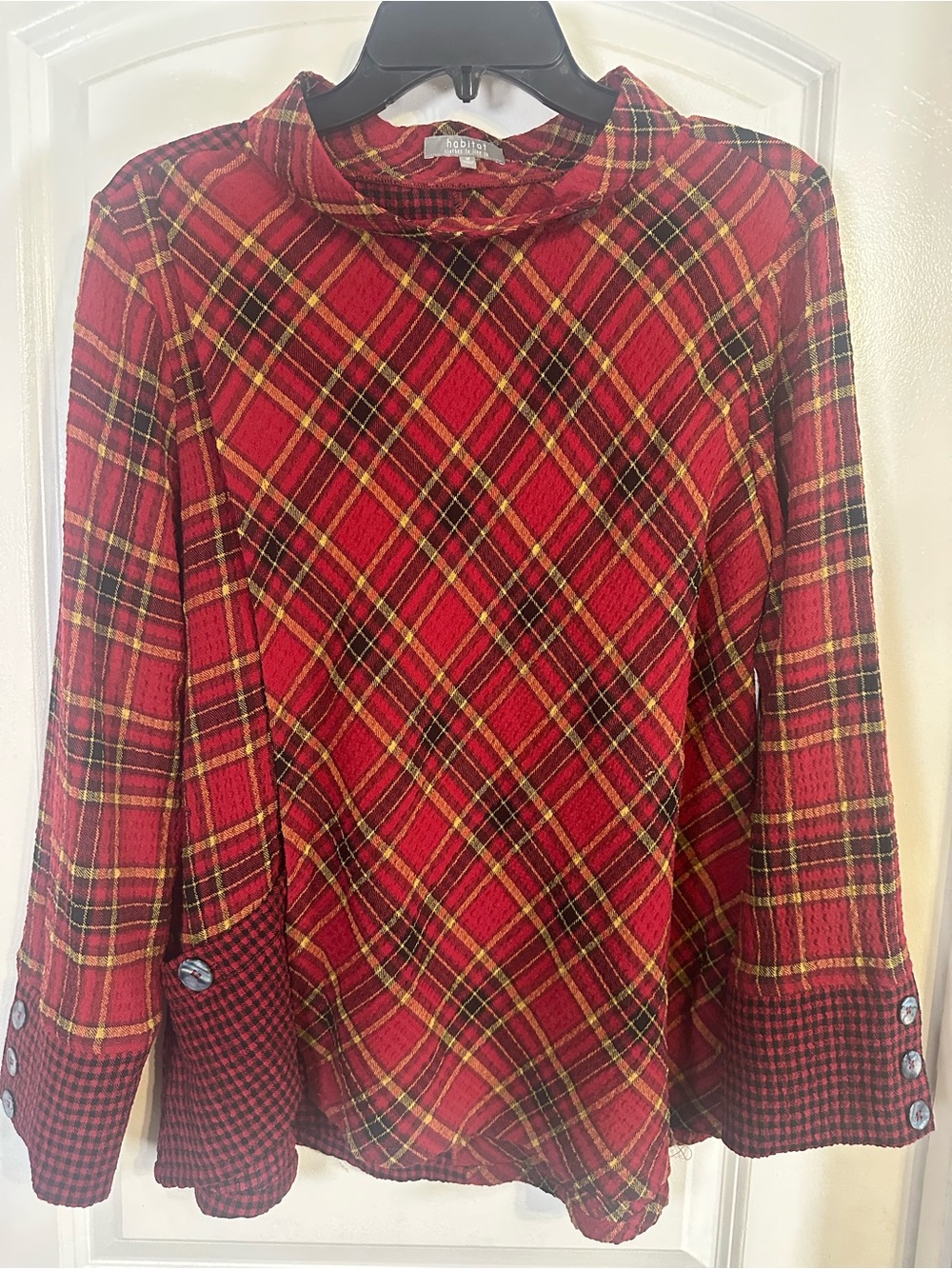 Habitat Clothes To Live In Bohemian Red Plaid Mixed Print Button Detail Tunic M